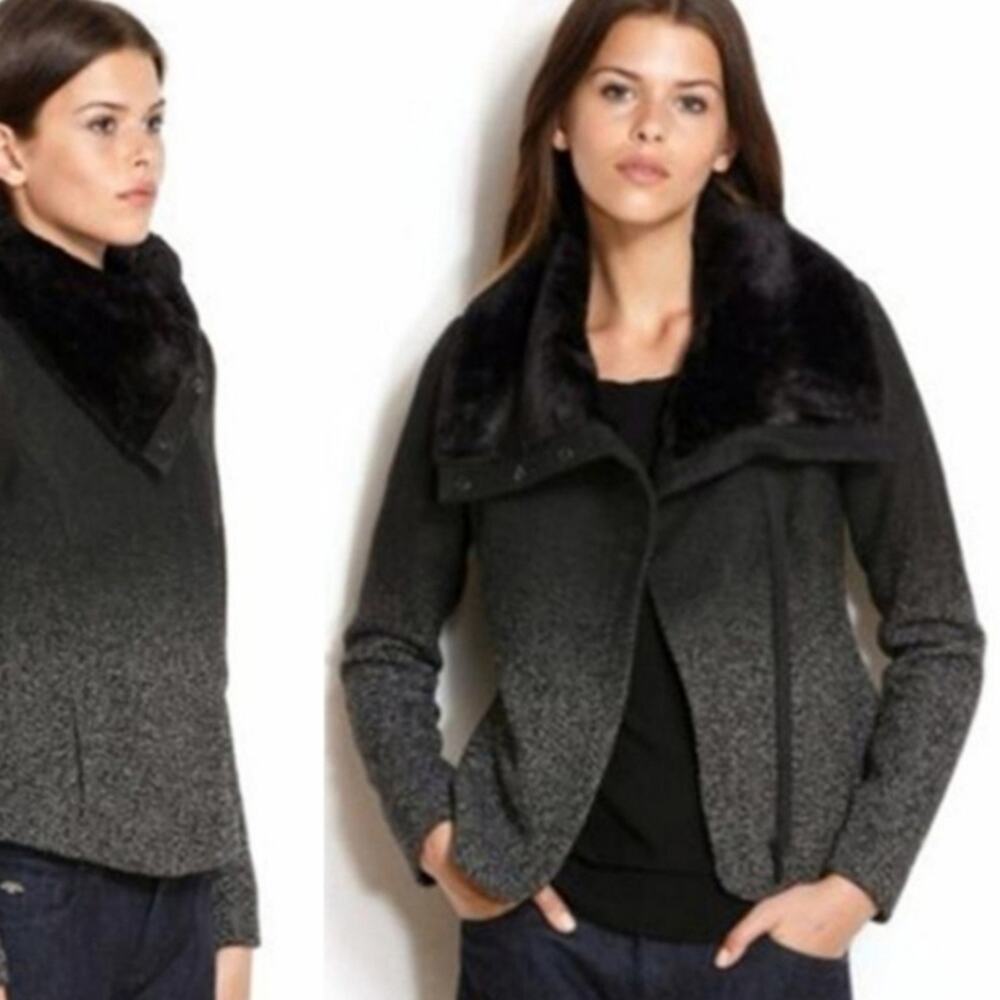 Armani Exchange Ombre Wool Black Jacket Coat Faux Fur Size L - Picture 2 of 7